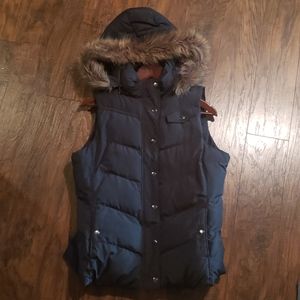 Banana Republic Puffer Vest Fur Hood Large Lg